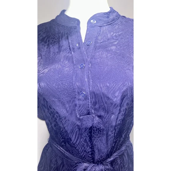 Women's Shoshanna Navy Jacquard Ruffle Sleeve Belted Midi Dress Size 6 - Picture 12 of 12